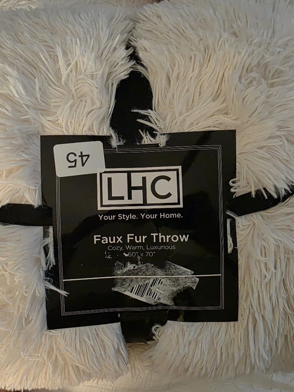 LHC. Cream Faux Fur Throw Blanket 60x70
